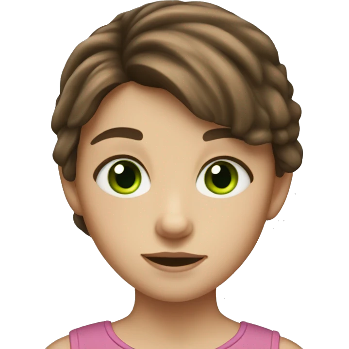 An 11 year old girl with brown hair and green eyes and is from europe emoji