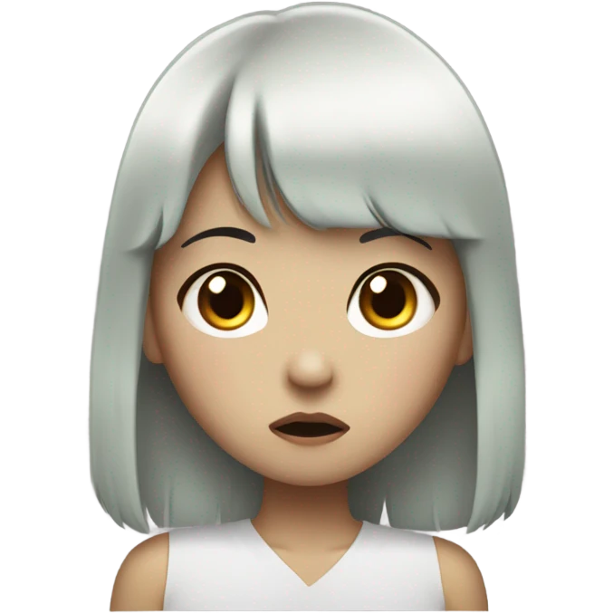 Zombie asian girl with black hair and bangs face and shoulders emoji