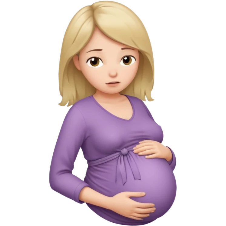 pregnant woman with neatly tied hair looking tired touching her big belly softly and breath slowly emoji