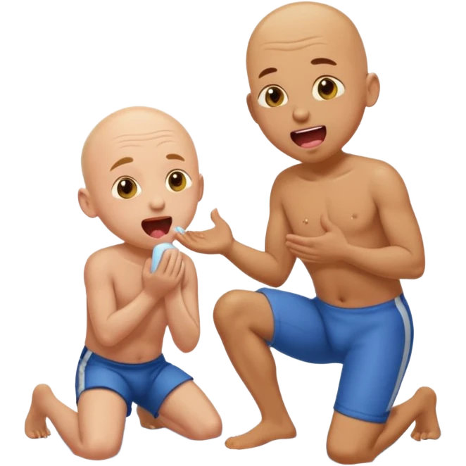 pissing on the man kneeling both bald the man on his knees with his tongue out emoji