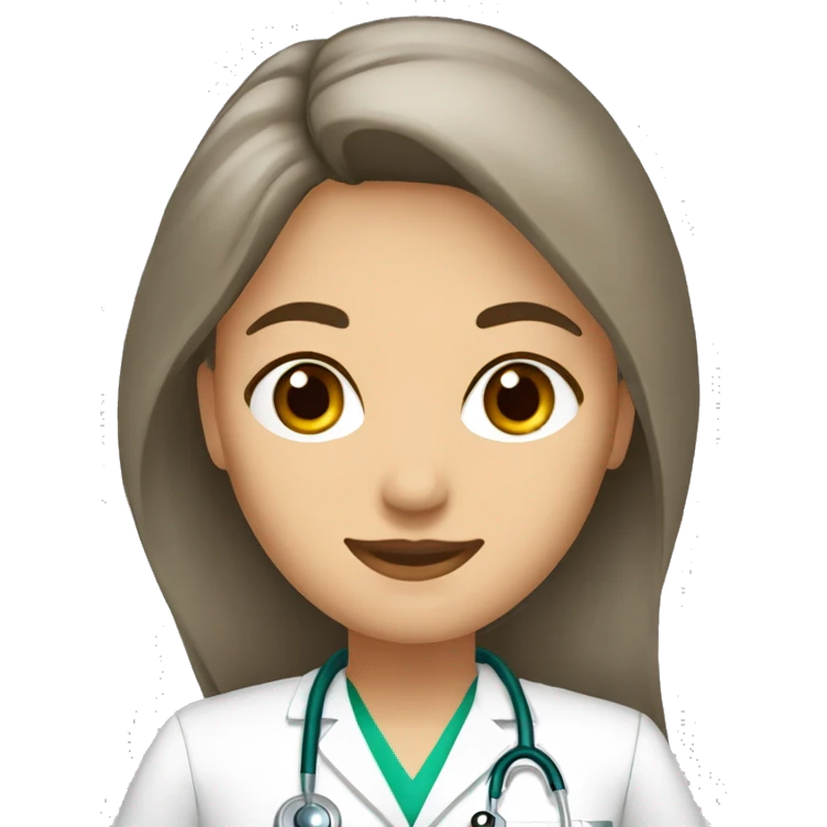 mujer medico de pelo largo, ojos y pelo castaño  emoji