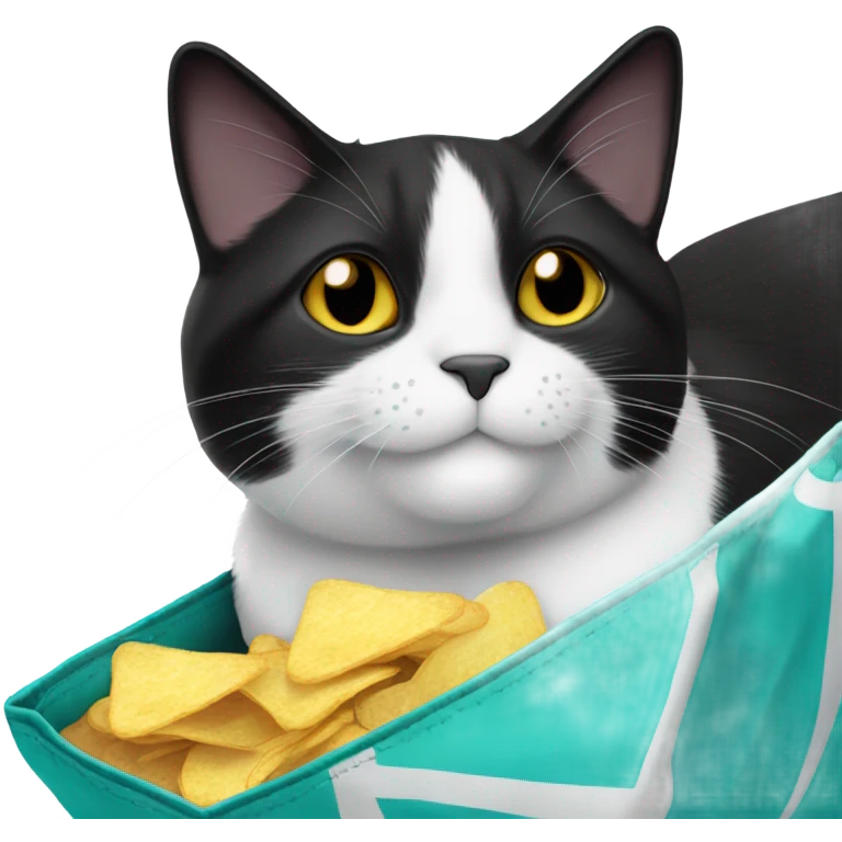 tuxedo cat eating a bag of chips emoji