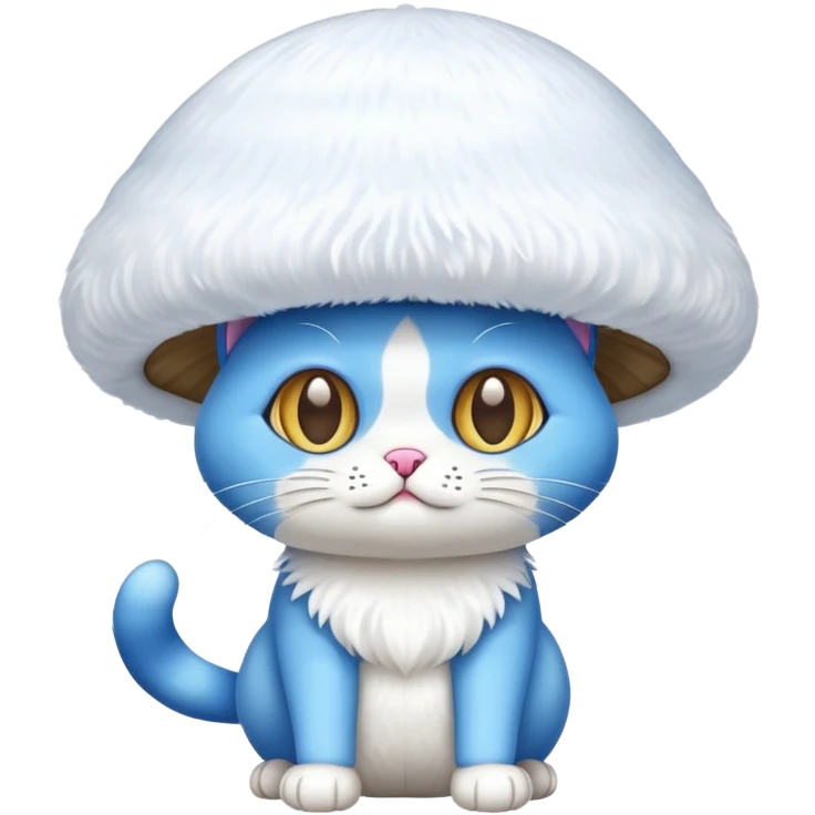 blue cat wearing white mushroom hat emoji