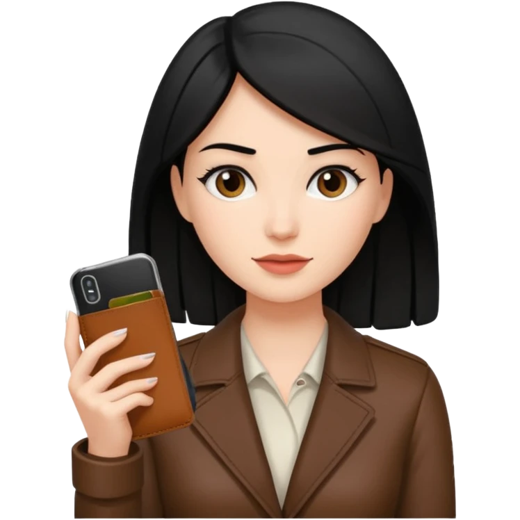 Mujer con cel y cartera  con el pelo negro y color de piel mas blanquita emoji