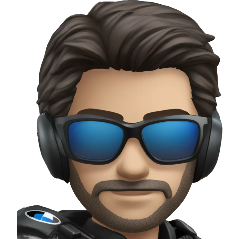 bmw gs 1250 male rider sunglases on bike dark hair blue eyes emoji