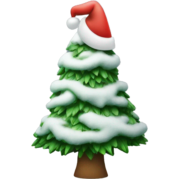 Christmas tree with snow and a Santa hat emoji