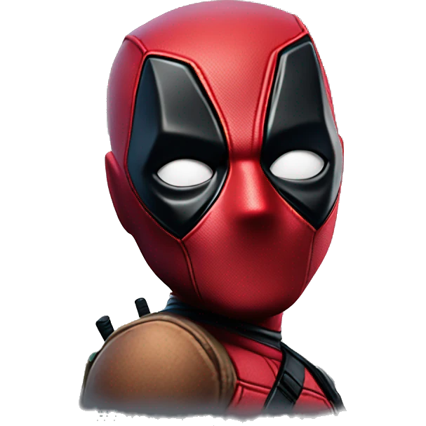 Deadpool is looking slightly towards the right while talking emoji