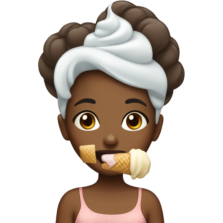 brown girl eating ice cream with lashes on emoji