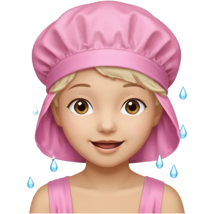 happy girl with a light pink shower cap emoji