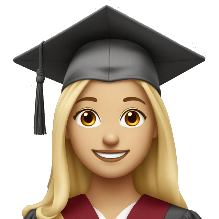 Blonde girl smiling wearing university of Chicago Loyola graduation emoji