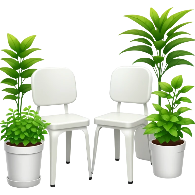  2 white plastic chairs amongst plants emoji