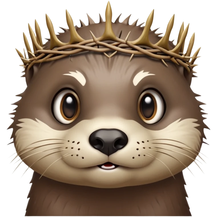 really cute confused otter face with simple thorny stem wrapped horizontally around its forehead like Jesus Christ's Crown of thorns, no crown shape on top, just thin spiky branches circling the forehead, very cartoony and expressive face, big eyes emoji