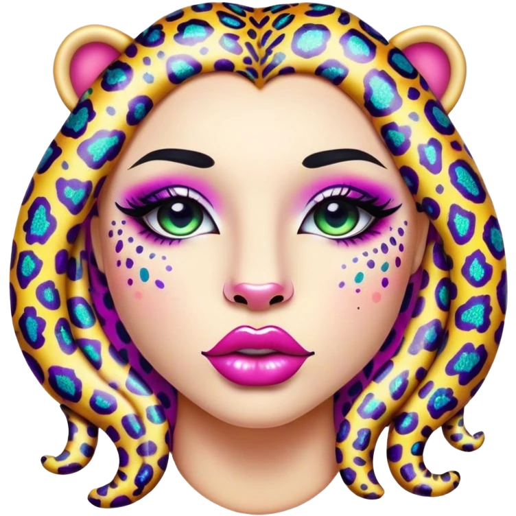 rainbow sparkled leopard print pattern on lush, full lips. Lips only emoji