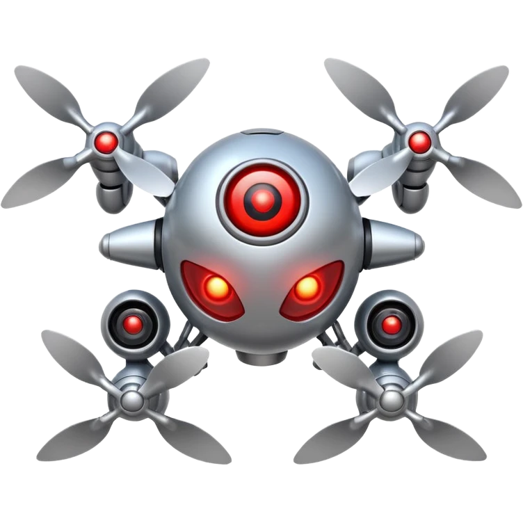 Flying robot, small propellers, glowing eyes. emoji