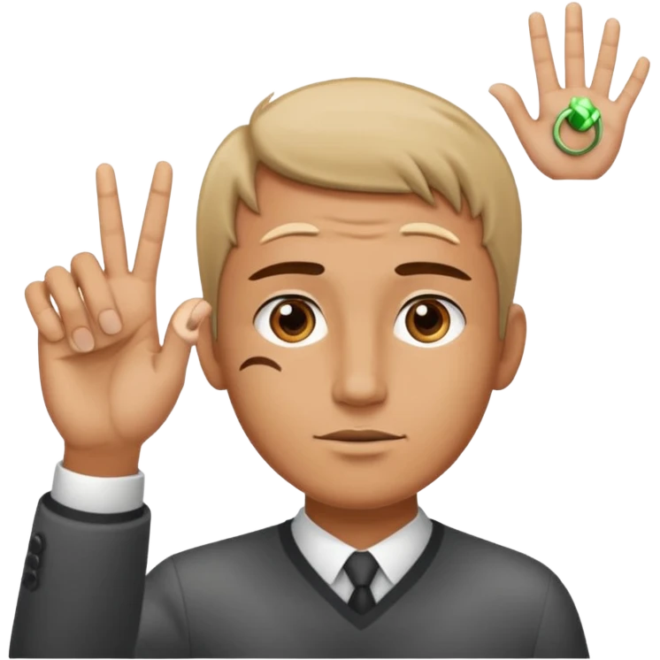 Man making a “W” on his forehead with his pointer, middle, and ring fingers. palm facing outside emoji
