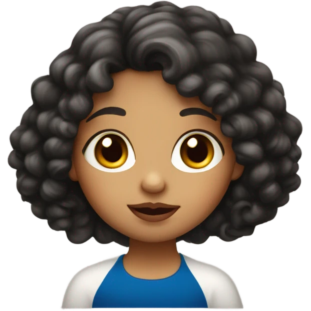 Italian little girl with long black, curly hair and red lips emoji