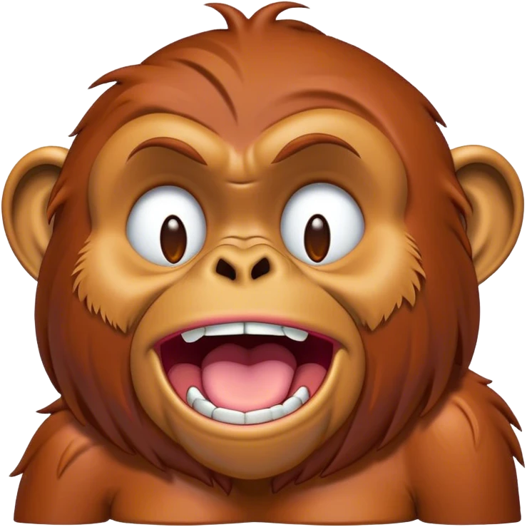 Cinematic Cute Yawning Orangutan Portrait Emoji, Head tilted slightly with a dramatic, wide-open yawn, showcasing a richly textured face with half-closed, sleepy eyes and a relaxed, open expression, Simplified yet irresistibly adorable features, highly detailed, glowing with a soft, cozy jungle glow, high shine, relaxed yet expressive, stylized with a dash of whimsical charm, soft glowing outline, capturing the essence of a drowsy yet affectionate guardian that appears ready to stretch out for a nap! emoji
