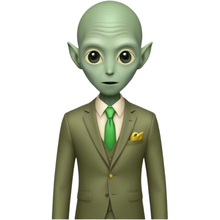 Green tall alien wearing Louis Vutton suit emoji