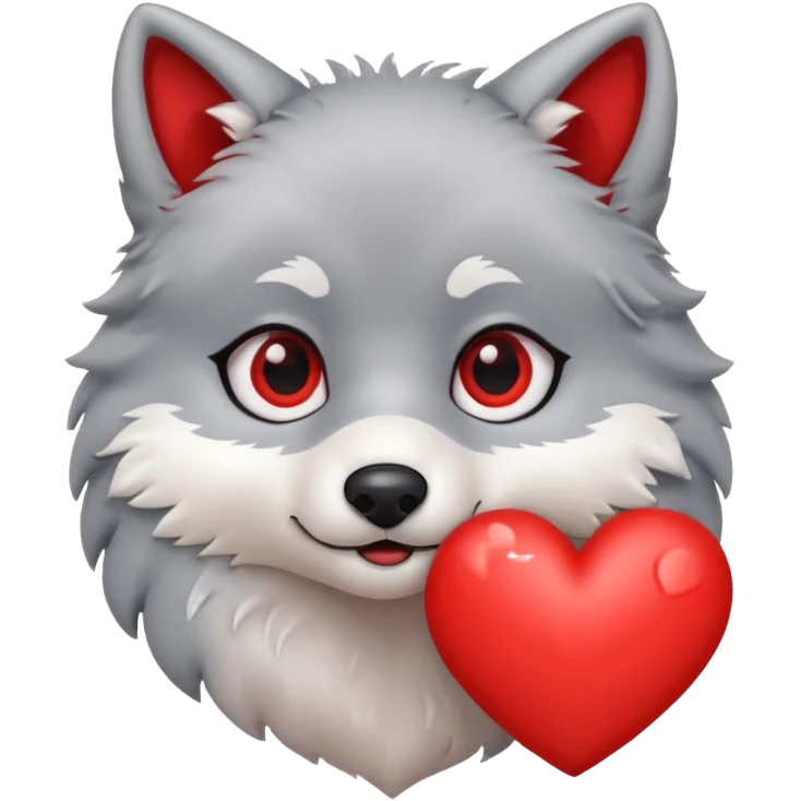 cute wolf inside heart emoji