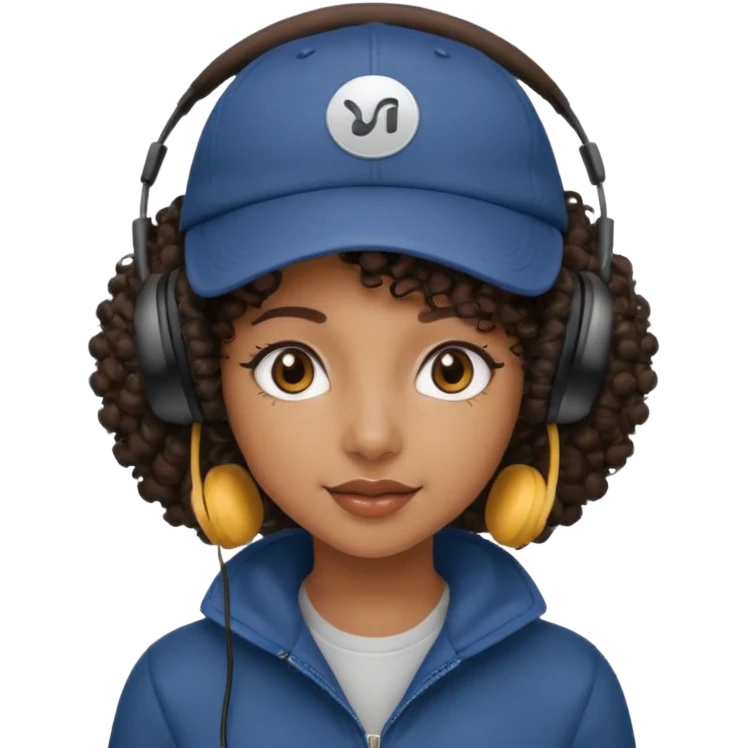 curly haired with headphones in and  black girl with cap emoji