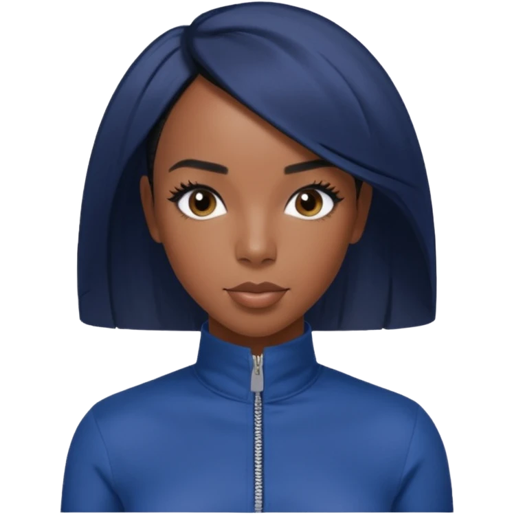 Kelly Rowland with short jet black hair, indigo outfit emoji