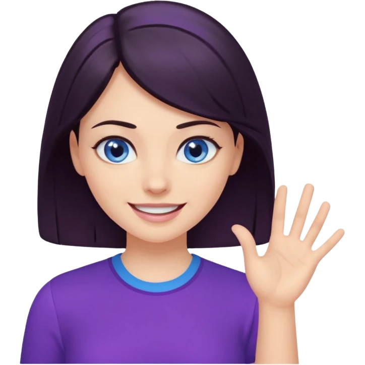 Grinning dark hair woman with blue eyes, wearing purple shirt - explaining something with her hand

 emoji