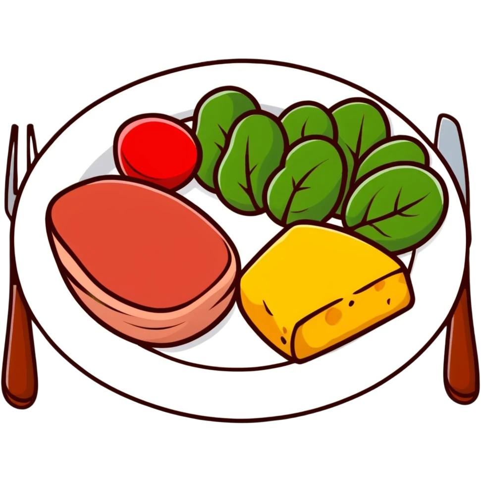 A colorful plate with red meat, chicken, spinach, and cheese arranged together. emoji