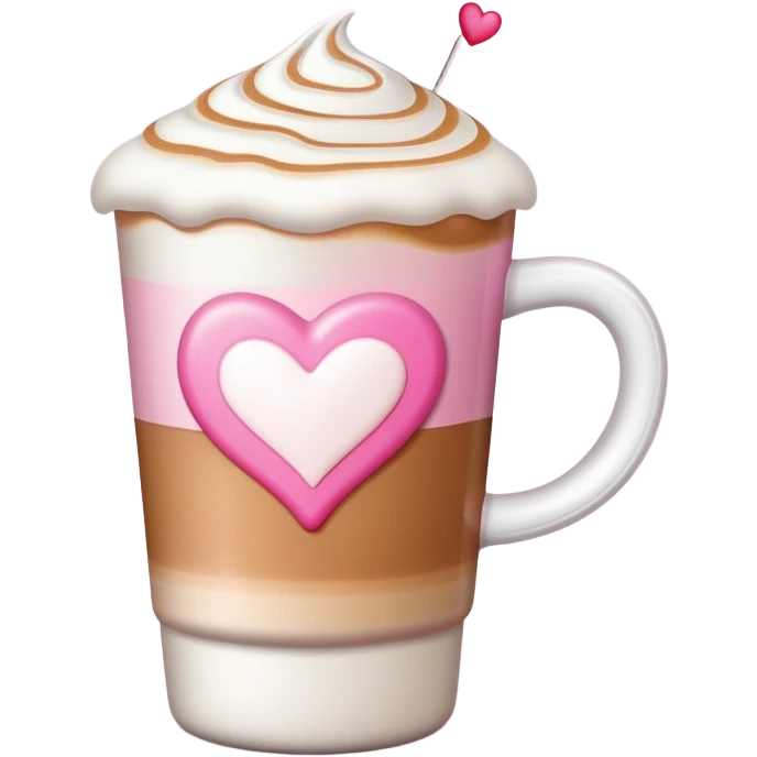 latte with pink accents and hearts emoji