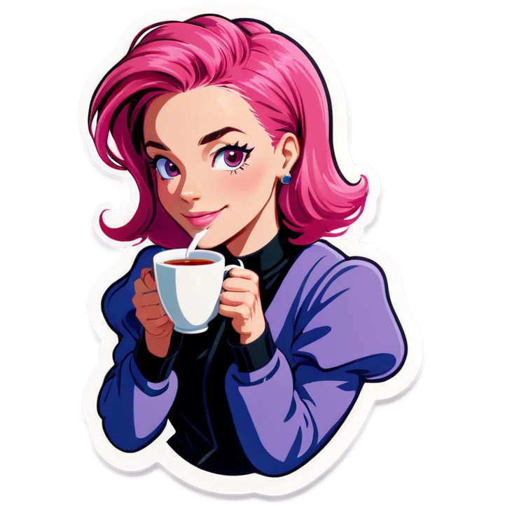 Pink haired woman drinking a cuppa tea  emoji