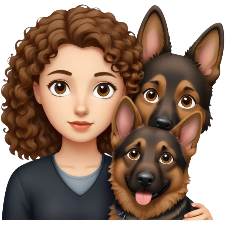 German Shepherd , Young Curly brown hair  woman  emoji