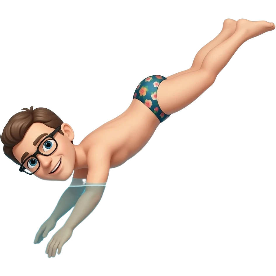 White  man diving into pool  with no swim suit wearing glasses emoji