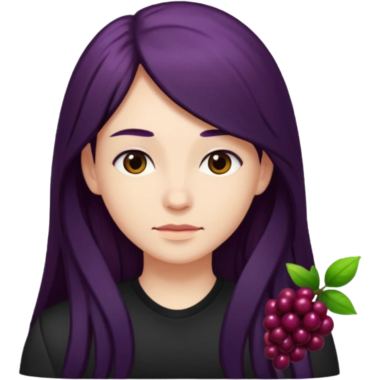 A avatar whit black shirt and berry long hair emoji