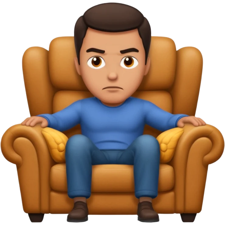мужчина в мягком кресле, брови нахмурены, он напряжен emoji