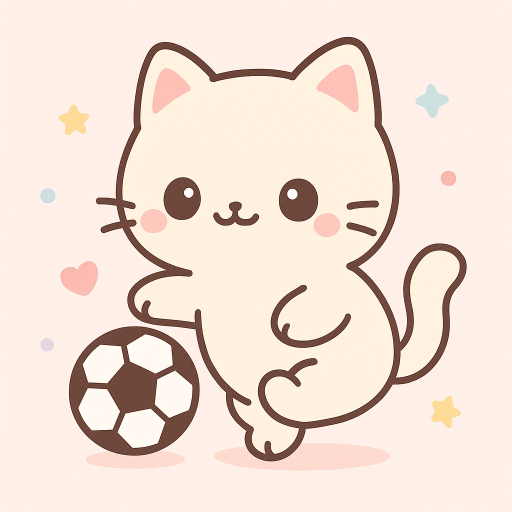 cat playing soccer, kawaii cute style emoji