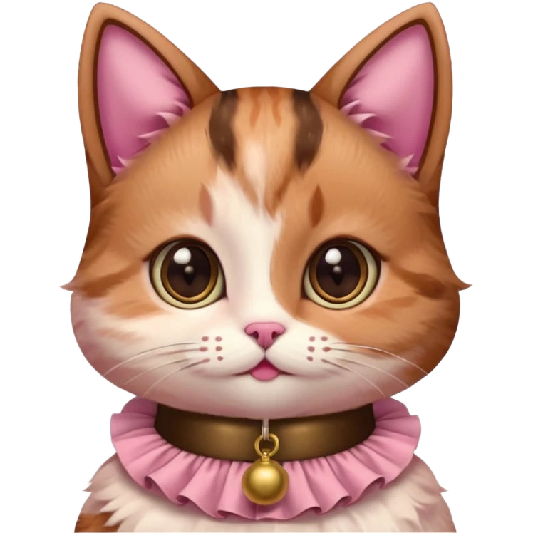 neko with big eyes, bell ruffle coller pink brown cat happg eyes emoji