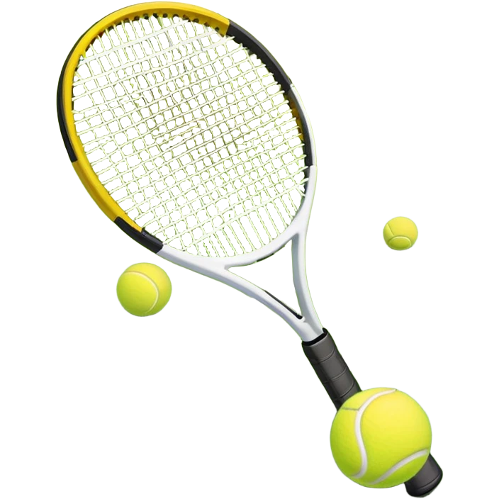 A tennis racket and ball on a grass or hardcourt surface, symbolizing the sport. The racket has a sleek design with tightly strung strings, while the bright tennis ball rests nearby, capturing the essence of precision, agility, and competition. emoji