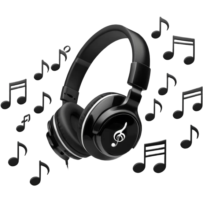 wired headphones with notes around emoji