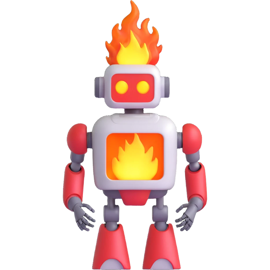 robot with its head on fire emoji