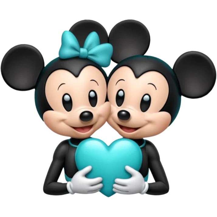 Mickey and Minnie with a teal blue heart  emoji