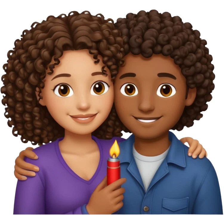 cuddling couple, male with lighter skin , deep brownskin girl with curly hair emoji