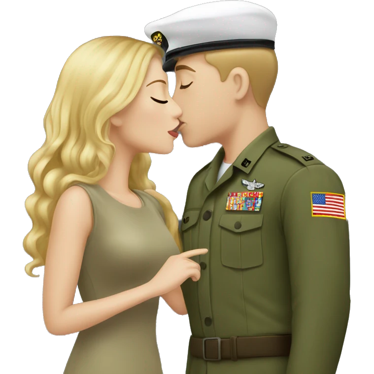 Army white boy with girlfriend kiss emoji