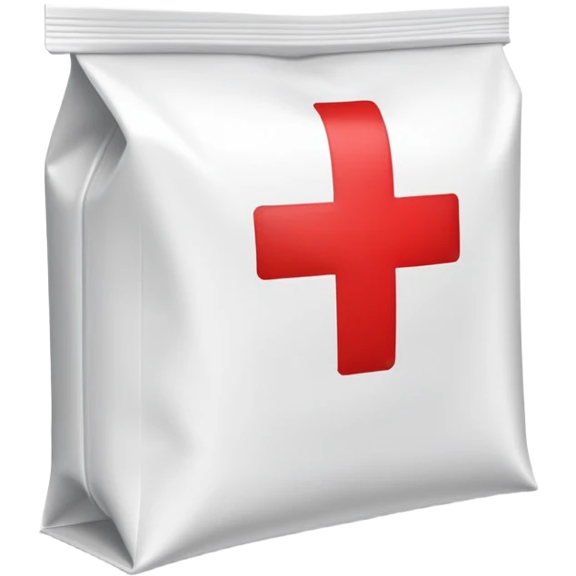 Discreet medical packet for intimate health clinic with small red cross and heart symbol, sealed packet emoji