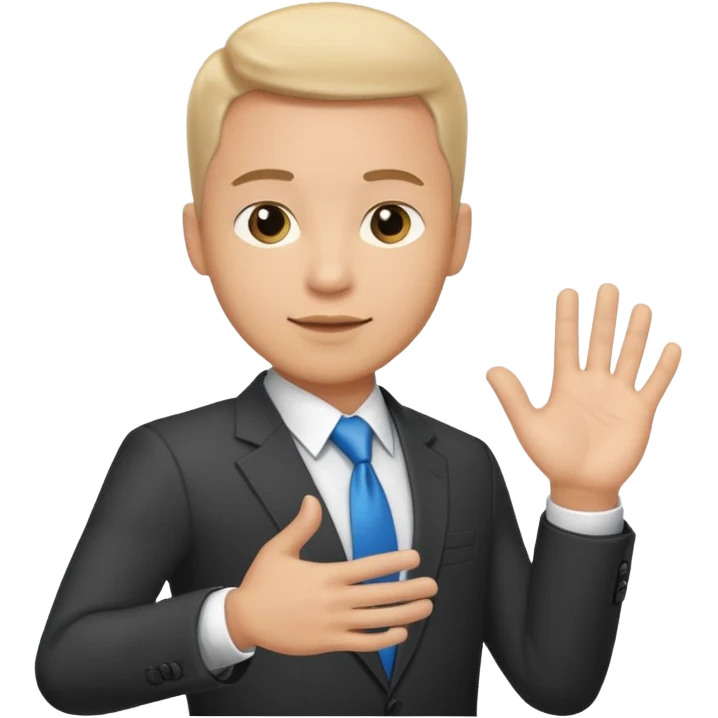 The businessman extends his hand to the side, as if he is about to give something. emoji