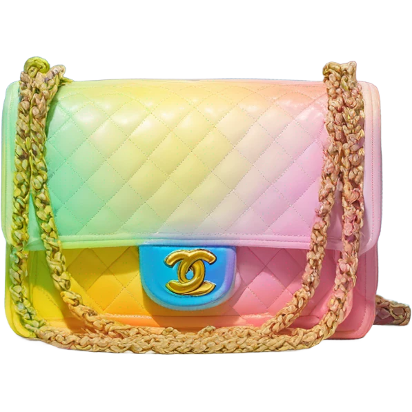 Front facing Cuba collection Chanel boy bag with Rainbow diagonal ombré with pastel pink, yellow and blue emoji