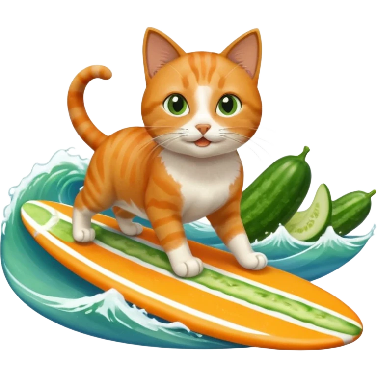 make me a cat thats surfing and eating a cucumber at the same time  emoji