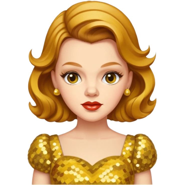 Judy Garland with long golden brown hair, yellow sequin dress emoji