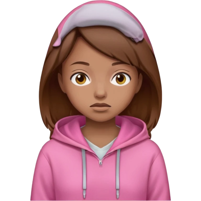 Girl with brown hair sick in a pink hoodie emoji
