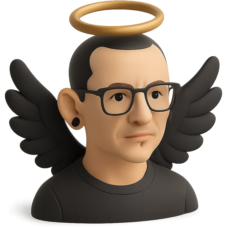 Chester Bennington from Linkin Park with a holy halo and angelic wings emoji