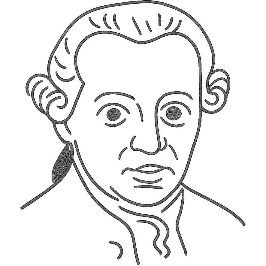 a hand drawn black outline portrait of Immanuel Kant with similar size eyes based a famous painting of him emoji