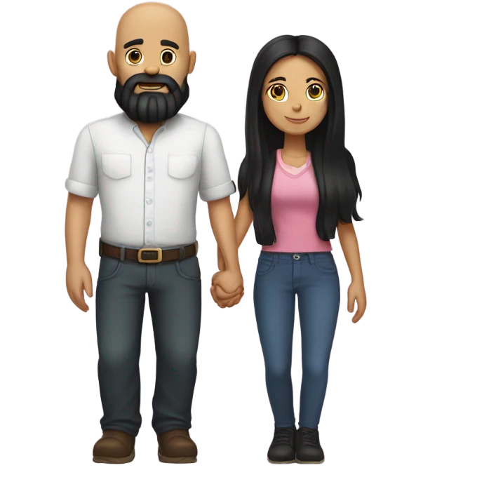 Bald man with black beard and girl long black hair holding hands emoji